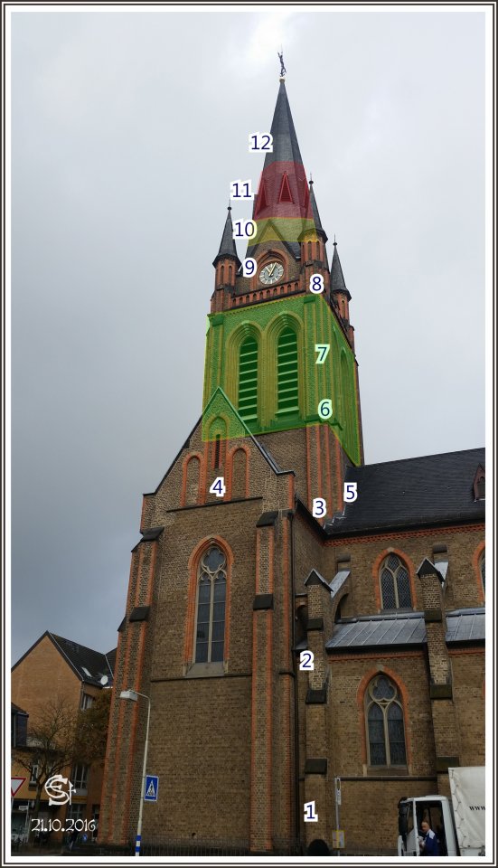 20161021_110506 Rsig Kirchturm Nummern Glockenstuben St Josef Bonn-Beuel.jpg