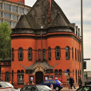 Speicherstadt, Auf der Kehrwiederspitze, Hamburgs kleinstes Polizeirevier, auch bekannt aus der Fernsehserie "Hafenkante"