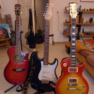 Meine Arbeitstiere:
Yamaha APX 7
Fernandes 62er Strat m. 69er CS, Kinman, DiMarzio DP187
Greco LP Std. m. Burstbucker PU´s