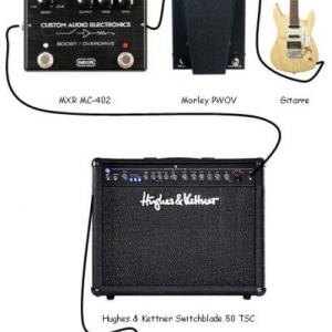 Habe mein jetziges Setup mal hier reingestellt. 
Im "Guitar-Geek"-Thread will so etwas ja keiner haben. ;)
Die Kabel sind Matthias Jabs Rockmaster von Klotz.