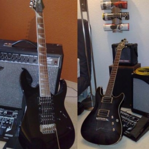 Vorher: Ibanez GRG 170 DX, Fame GX60R, Boss ME70

Nachher: Ibanez SZR 520, Peavey Classic 30 mit Fat-per-Foot-Mod., Boss.

Keyboard ist aus den 90ern von Technics, MicroCube hatte ich von Anfang an.