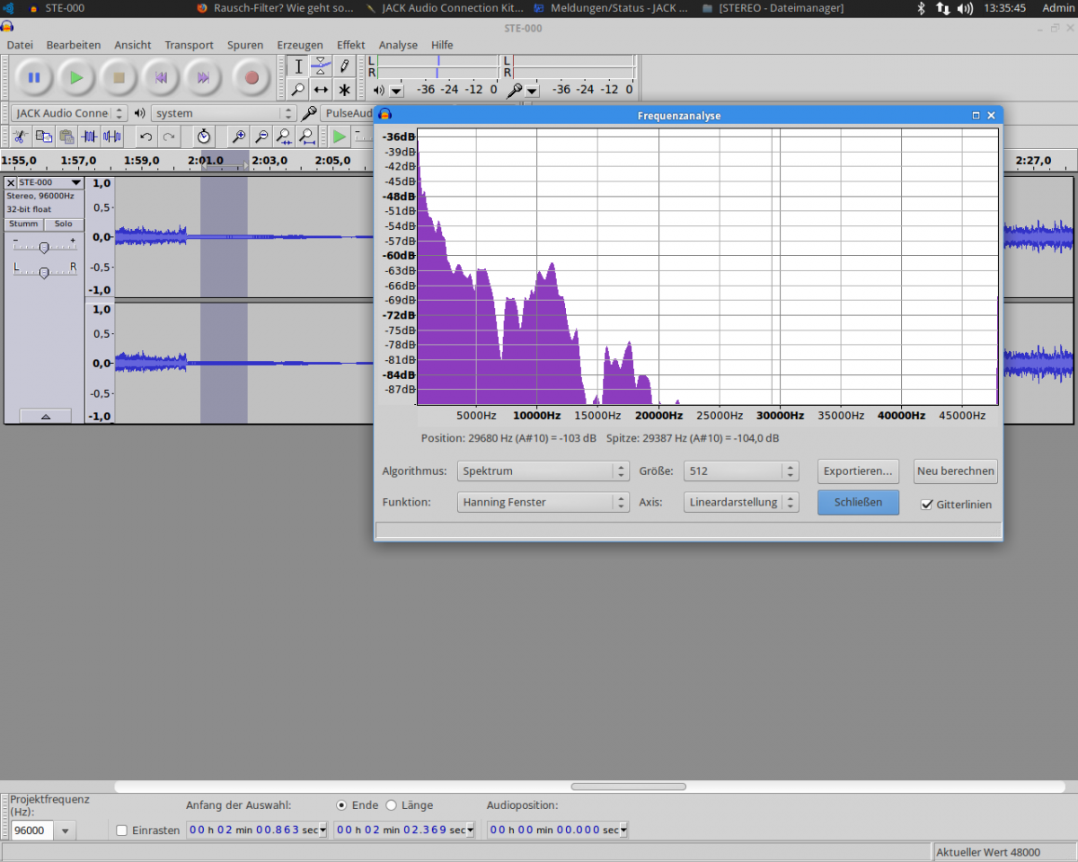 Frequenzanalyse des Plattenspieler-Rauschens am DUAL