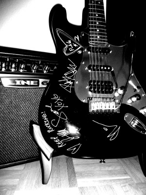 meine geliebte Strat, signiert von Anti-Flag :)