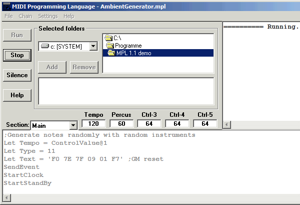 Midi Programming Language. Programmierkentnisse sind dringend erforderlich, es handelt sich eher um ein MIDI-fiziertes Framework für eigene kleine Programme.