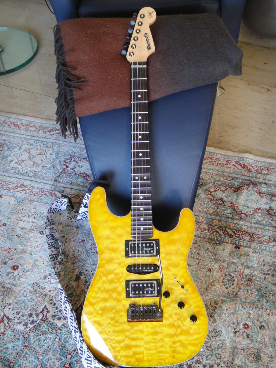 Warmoth Strat, Mahagony Korpus, chambered, swam ash Decke, Fretboard Palisander, Kinman PU's, Wilk trem, Sperzel tuner